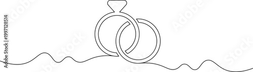 A simple line drawing of two intertwined rings on a wavy surface