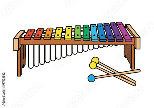 Colorful wooden xylophone with mallets for musical education and play