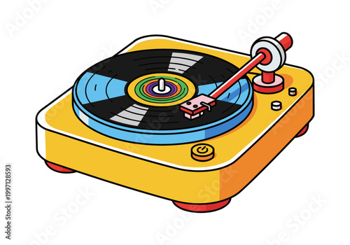 Retro turntable with colorful vinyl record playing music in a vibrant style