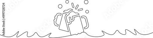 A simple line drawing of a suitcase partially submerged in water with a hand grasping it