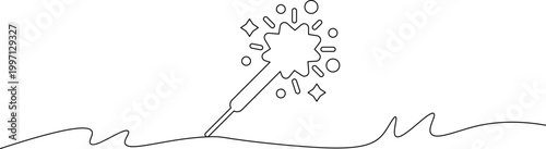 A simple line drawing of a stylized virus being injected with a vaccine in a medical illustration