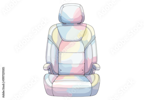 Modern car seat with abstract pastel color blocks and clean lines
