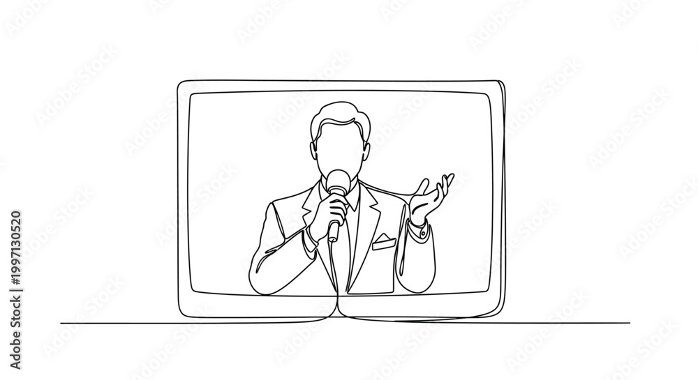 Fototapeta premium Man Speaking on Television Screen Closeup.