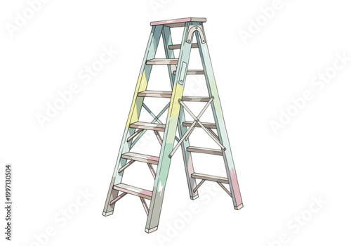 A-frame stepladder with pastel colored accents on white background