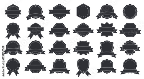 Set of Vintage Retro Badges and Labels, Blank Emblems with Ribbons, Vector Design Elements