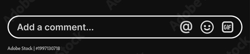 Photography Comment input bar UI with mention emoji and GIF icons, dark mode social media in