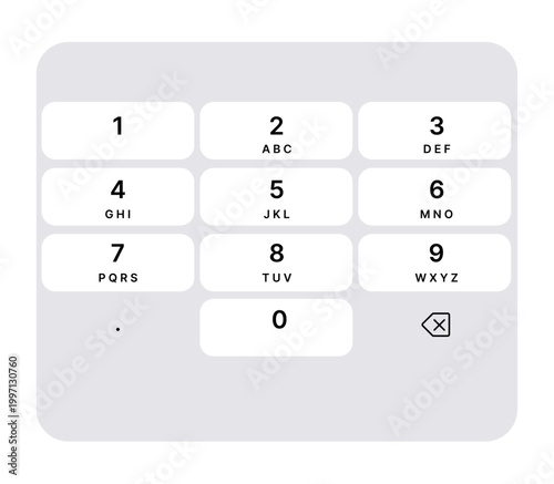 Numeric keypad UI design with dial pad layout for mobile app, PIN input and phone number interface