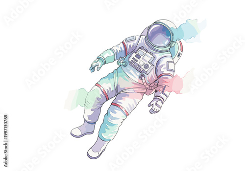 Astronaut floating in space with colorful nebula clouds around them