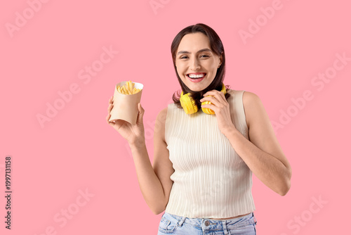 Happy young woman with fren...
