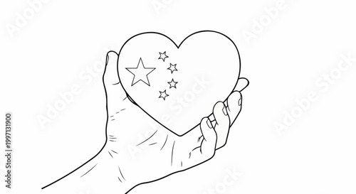 A hand carefully holds a heart shaped symbol with the Chinese flag design