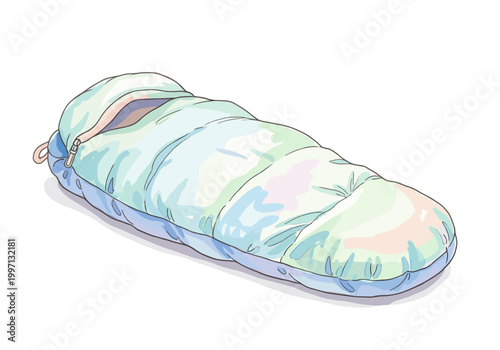 Cozy sleeping bag with zipper detail, perfect for outdoor adventures and camping trips