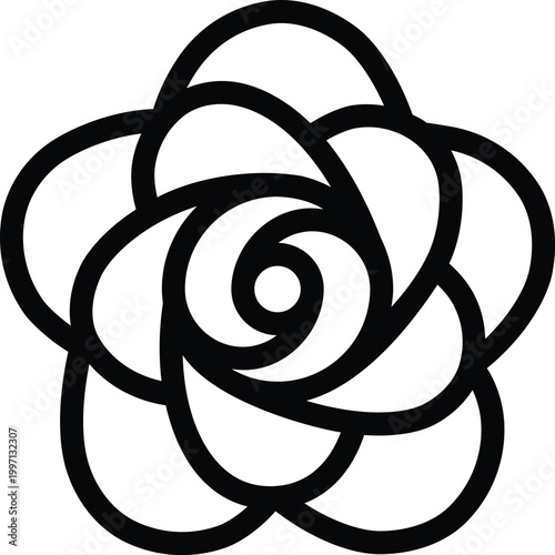 Stylized rose flower icon with overlapping petals in a circular arrangement