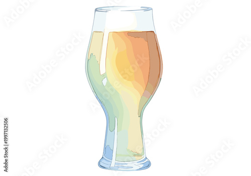 A stylized illustration of a glass filled with a golden beverage