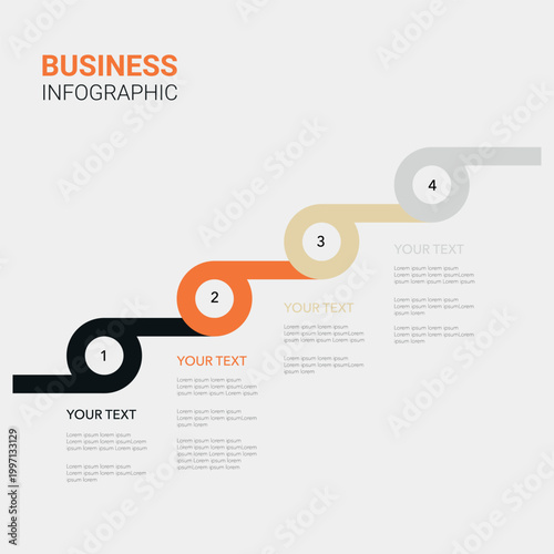 Professional 4 Steps Business Infographic Template Featuring Winding Path and Circular Nodes for Process Visualization Project Workflow Data Analysis Marketing Strategy and Success Growth Roadmap