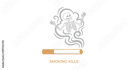 smoking kills message with cigarette and skeleton illustration