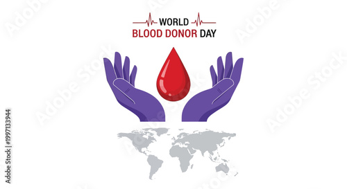 world blood donor day poster with hands holding red drop