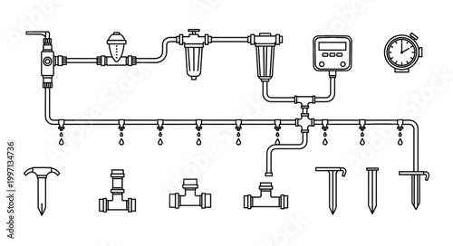 Irrigation System Diagram with Components and Timer.
