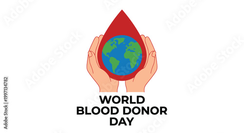 world blood donor day logo with hands holding globe in drop