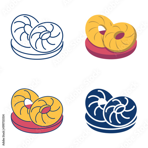 Tandoor flatbread icon set