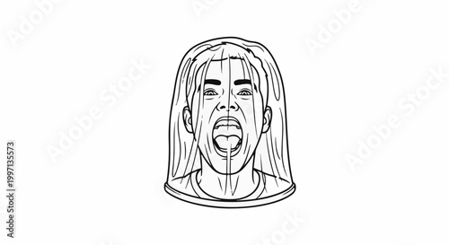 A distorted, screaming face trapped within a stretched condom