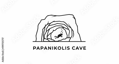 A diver explores a dark underwater cave, with bubbles trailing upwards