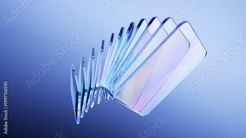 Fotografi Elegant thin glass panels with light reflections and shadows