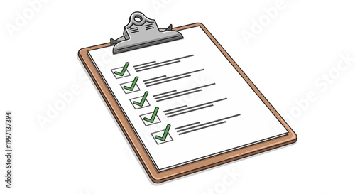 Clipboard with Checkmarks on Paper.