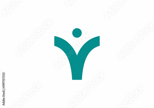 V letter icon illustration people stretching hands vector logo