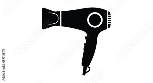 A sleek black hair dryer graphic simple design modern appliance silhouette