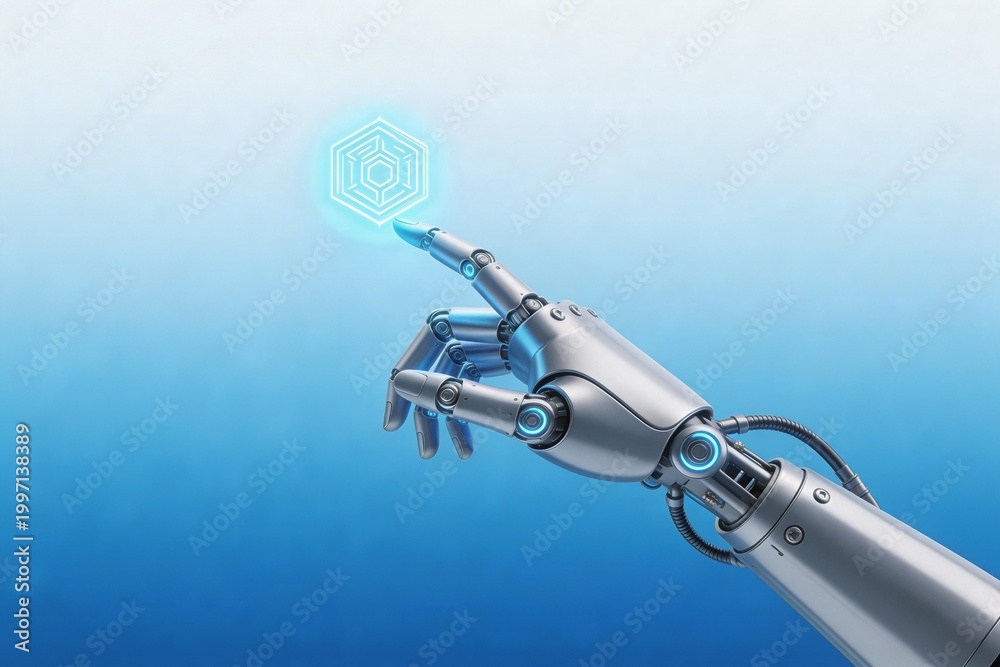 Fototapeta premium Robot hand touching digital symbol