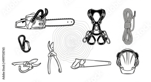 Collection of Hand Drawn Tools and Safety Gear.