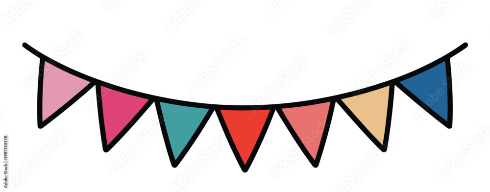 Obraz premium colorful bunting illustration with triangular flags on string