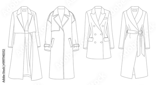 Four different trench coat designs shown.