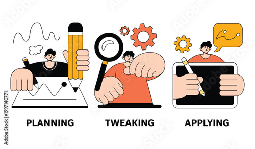 Businessman planning tweaking and applying strategies on laptop and tablet