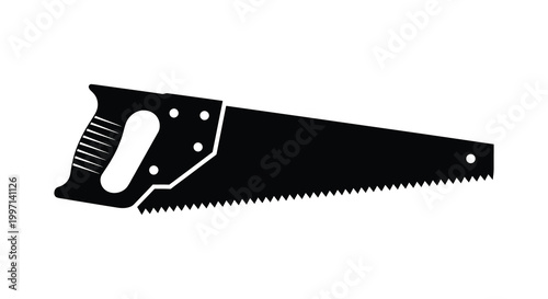 A stark black silhouette of a hand saw showcasing its detailed carpentry design silhouette