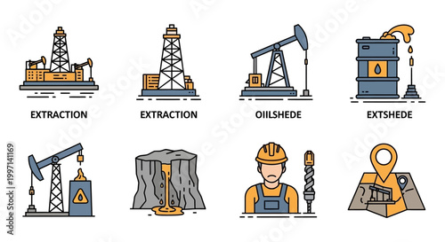 Industrial oil extraction equipment icons.