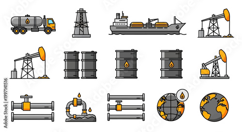 Oil and gas industrial equipment icons.