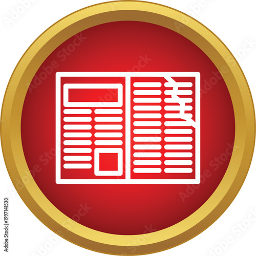 Newspaper with a broken page inside a red button representing unreliable reporting