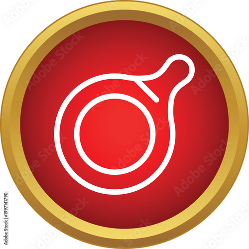 Blood drop line icon inside a red circle with gold border, representing health and analysis