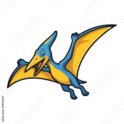 Cute Cartoon Pterodactyl Flying Illustration Isolated on White