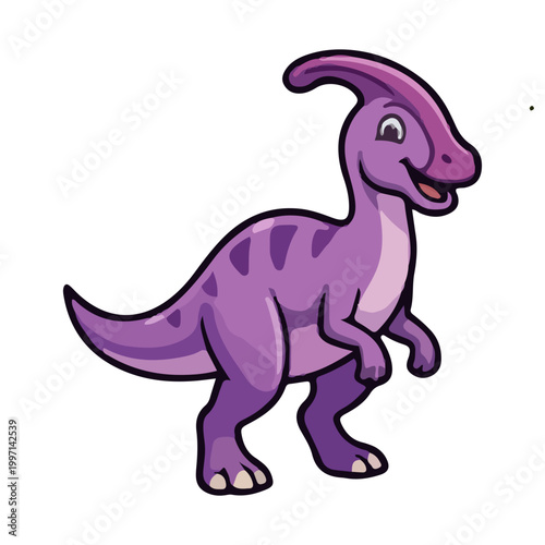 Cute Purple Cartoon Parasaurolophus Dinosaur Illustration