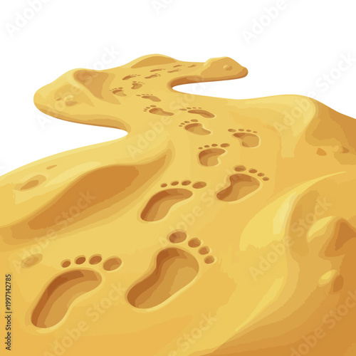 Footprints in sand dune closeup.