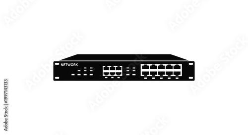 A black network rack server presented as a striking digital silhouette