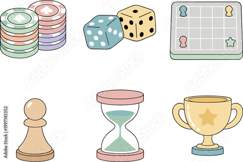 Board games doodles set hand drawn vector illustration sketch icons of cards dice and pawns checkers