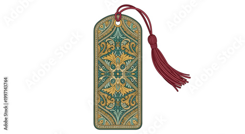 Decorative bookmark with tassel and design.
