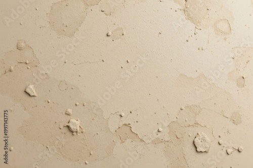 Beige plaster wall texture with peeling paint, cracks and rough uneven surface, aged distressed background for design and renovation concept.