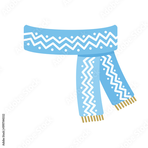 Blue Winter Scarf with Knitted Pattern Flat Vector Illustration