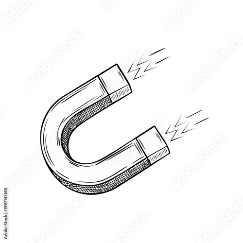 Horseshoe magnet illustration with magnetic field lines emitting from poles
