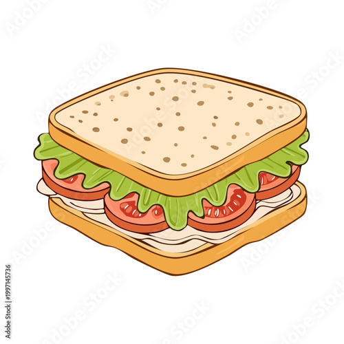 Simple Toasted Sandwich with Lettuce and Tomato Slices Cut in Half