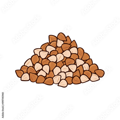 Pile of raw buckwheat groats healthy organic grains food ingredient close up